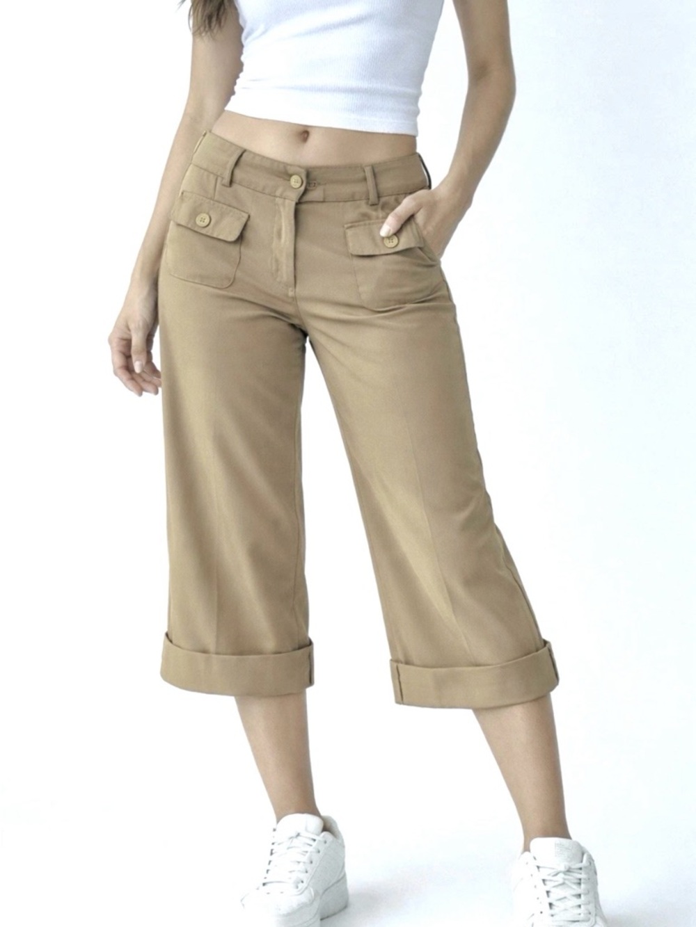 Y2K guess khaki Cropped Gaucho Dress Pants Slacks Juniors Women’s Sz 11 Wide